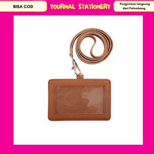 

ID Card Flashee Holder Horizontal Kulit Lanyard Landscape Cokelat Muda PU Leather ID Card Holder Horisontal Murah Berkualitas