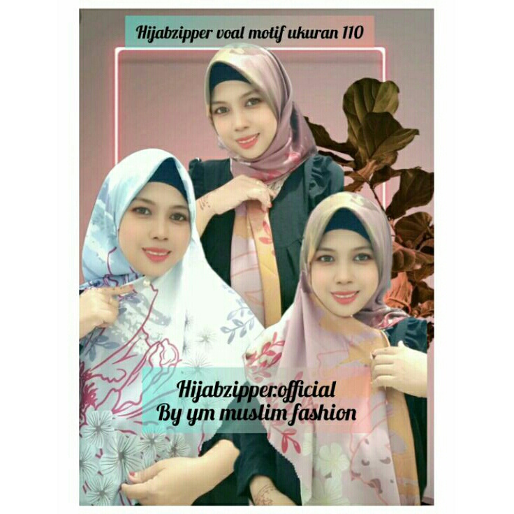 Bayar Di Tempat HIJAB INSTAN ZIPPER MOTIF /HIJAB ZIPPER VOAL MOTIF uk 110 x110/ hijab segiempat zipp