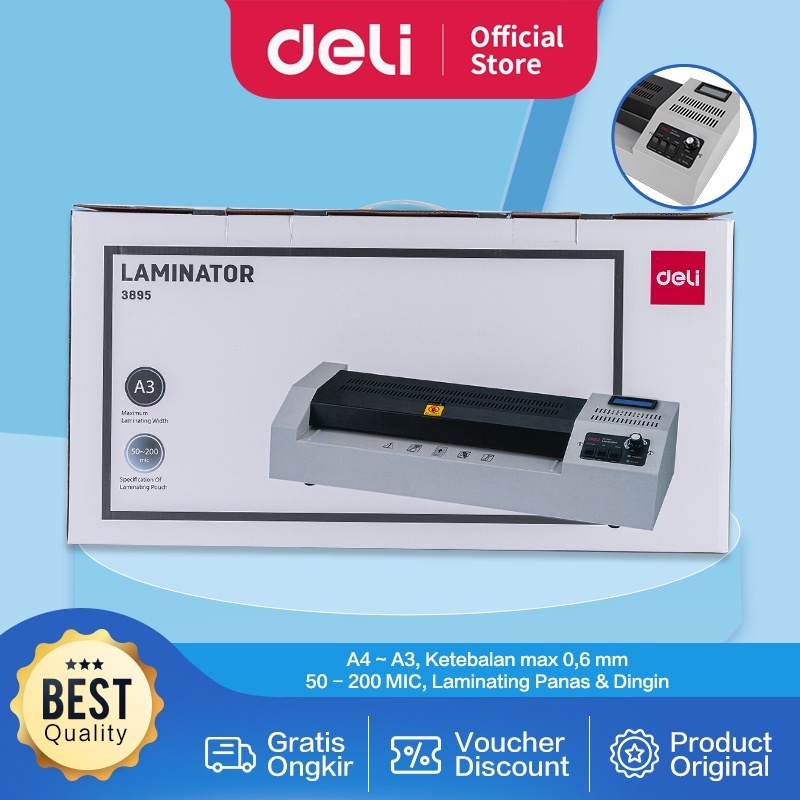 DELI 3895 E3895-EU Laminator METAL Mesin Laminating Kertas Ukuran A3