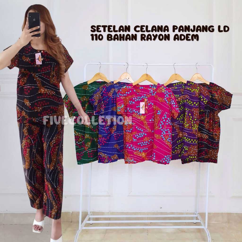 Setelan Celana Panjang Wanita Piyama Baju Tidur Rayon Bali Ld 110 Murah Kekinian