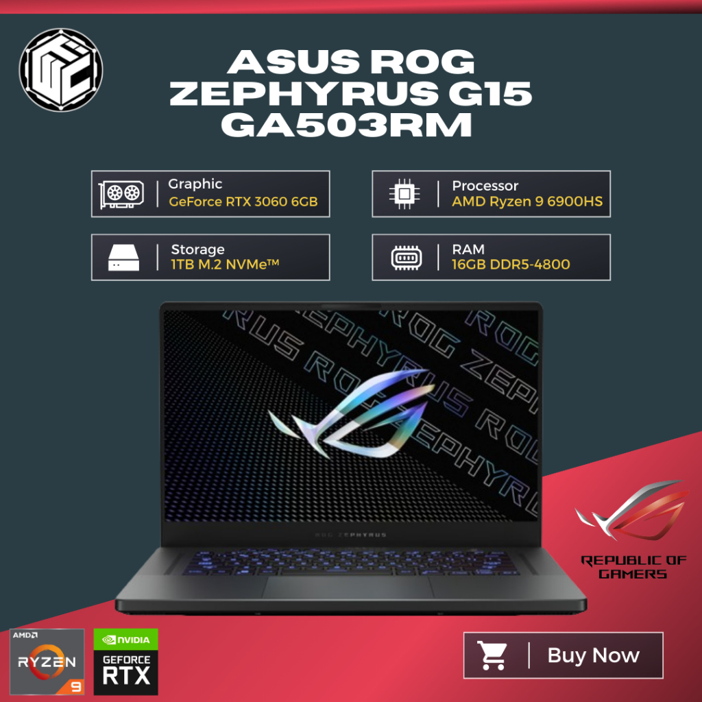 Laptop Gaming Asus ROG Zephyrus G15 GA503RM RYZEN 9-6900HS/ 16GB/ 1TB/ RTX3060 6GB/ W11