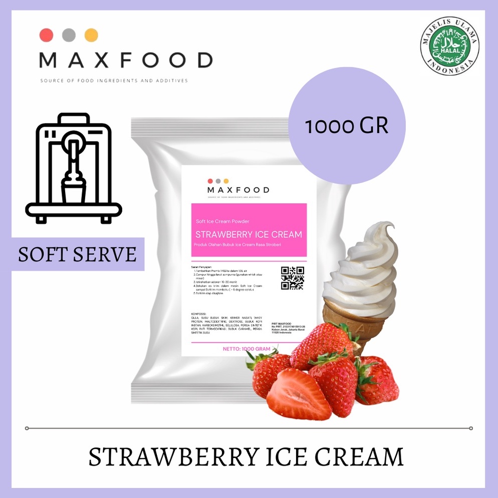 

❤[PROMO ⚡ALE!!!]❤ MAXFOOD - Soft Strawberry Ice Cream / Bubuk Es Krim Rasa Stroberi 1 Kg