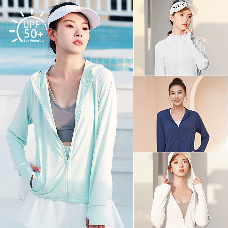 	 【Sunpor】UPF 50+ Olahraga Gym Jogging Anti UV Pelindung Matahari Wanita Pakaian Jaket Anti Sinar Matahari	