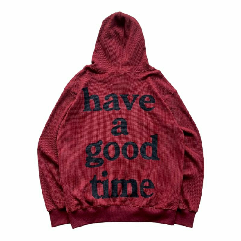 HAVE A GOOD TIME - THERMAL LOGO BURGUNDY PULLOVER HOODIE ORIGINAL