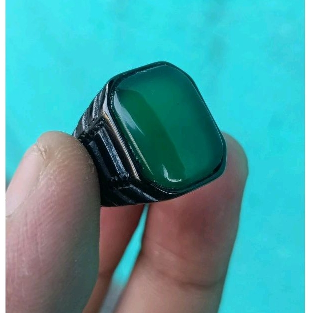 cincin Batu yaman Akhdor body kotak simetris asli yemen.ring black titanium