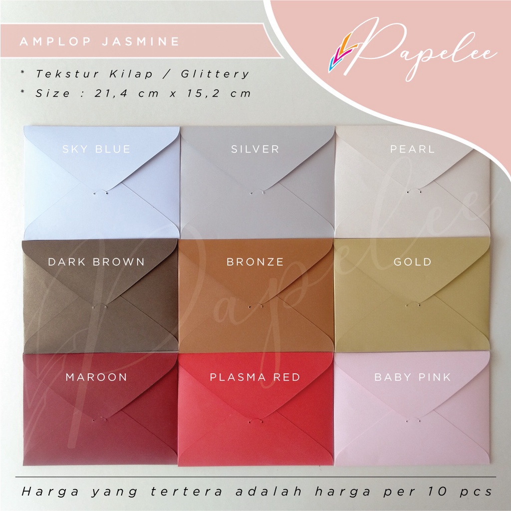 

Original [10pcs] AMPLOP UNDANGAN KERTAS JASMINE 220 gsm UKURAN 21,4x15,2cm (-+ A5) / AMPLOP FANCY !!