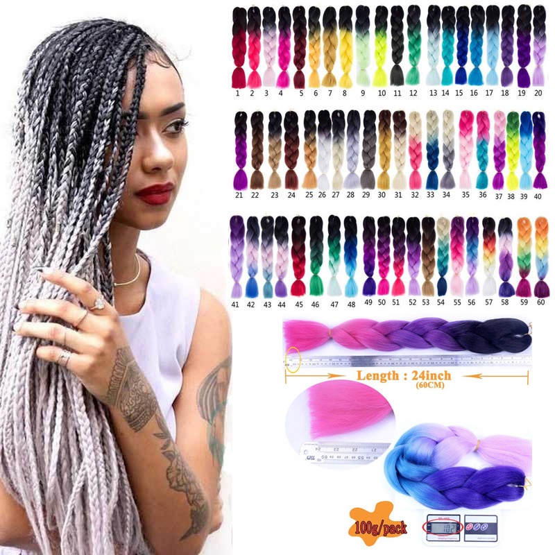 Star Rambut Palsu Model Kepang Gaya Afrika Warna Ombre Biru Ukuran 24 Inch grosir