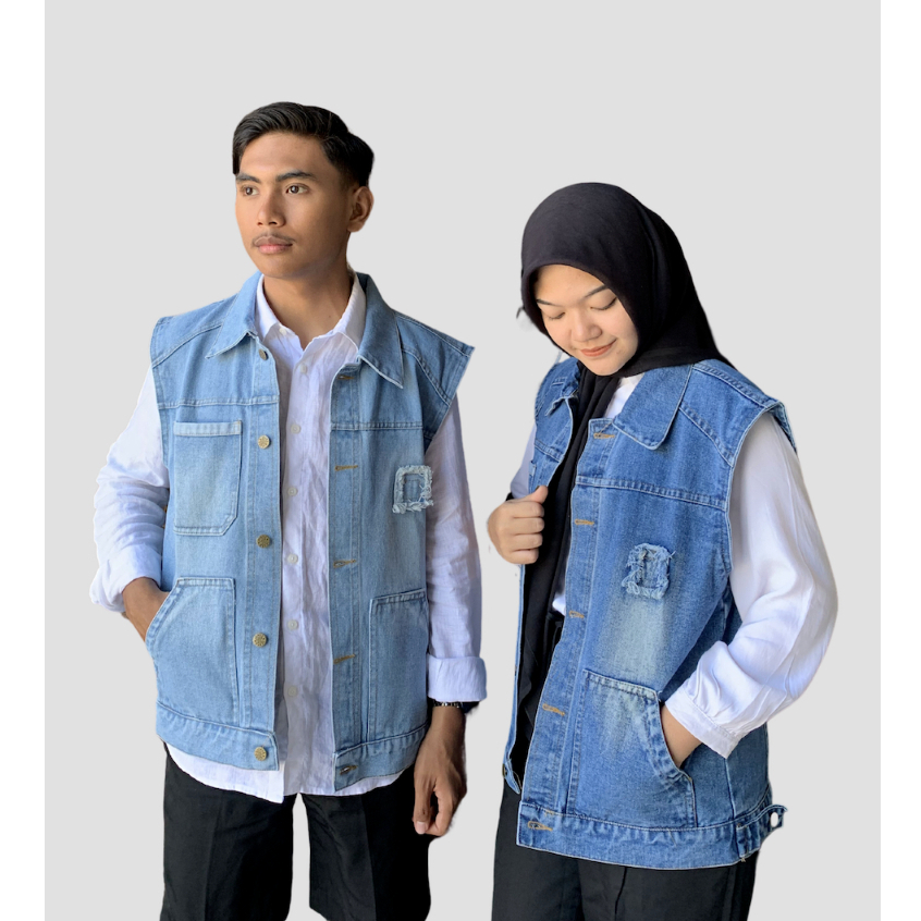 Jaket Jeans Rompi Pocket Scraft BRIGO || Jaket Jeans Anak Motor Masa Kini Untuk Pria dan Wanita Size