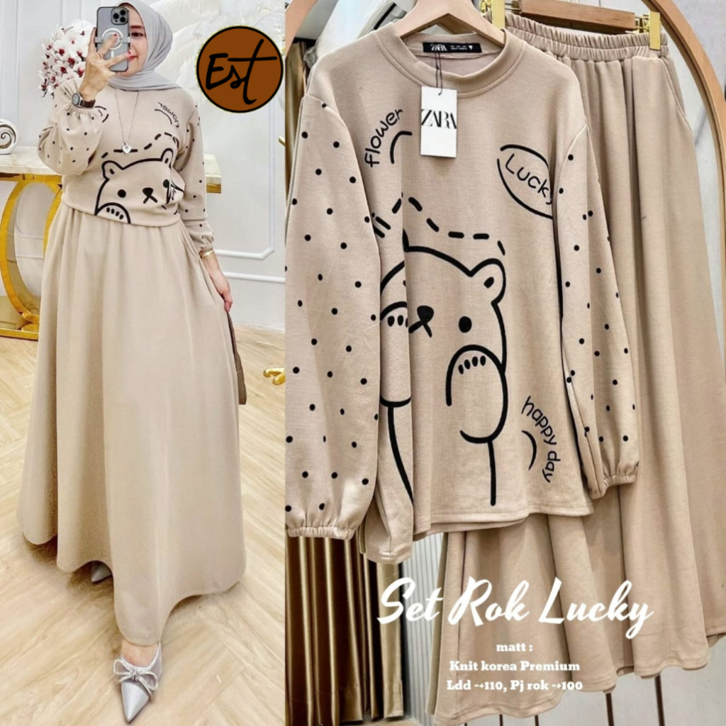 Estusae : Lucky Set Rok Knit / One Set Rok Knit / Knit Korea / Setelan Rok Knit