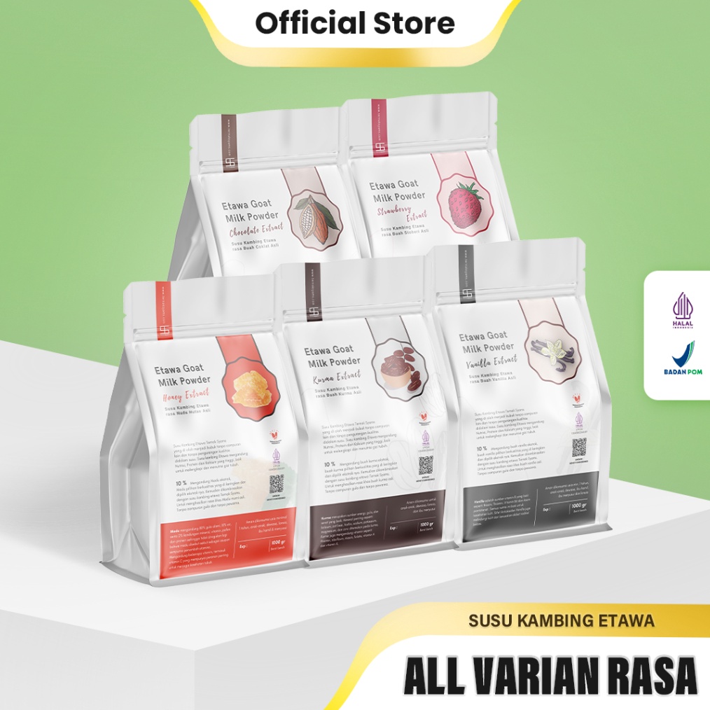 

️✔️✔️ Ternak Syams - Susu Kambing Etawa Bubuk Rasa Varian Cokelat coklat Chocolate stoberi strawberry vanilla vanila vanili kurma qurma honey madu Syams 500 gram 1/2 kg Pure Murni Alami Organik Pasteurisasi tanpa campuran gula Original Kiloan As