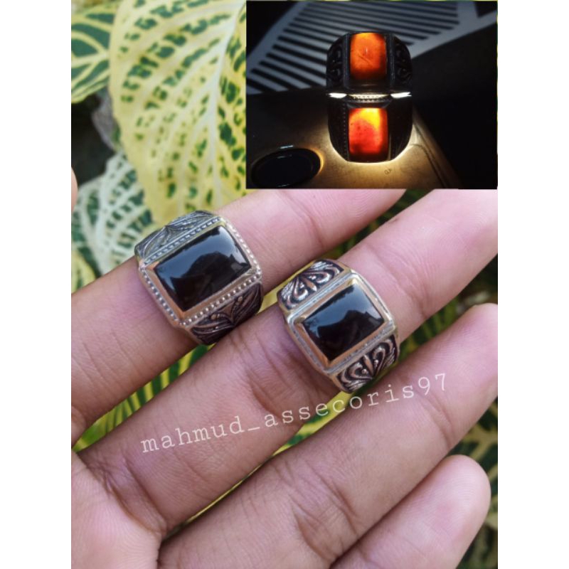 cincin akik batu Yaman Wulung Baturaja asli model kotak / cincin akik batu Yaman Wulung Baturaja kot