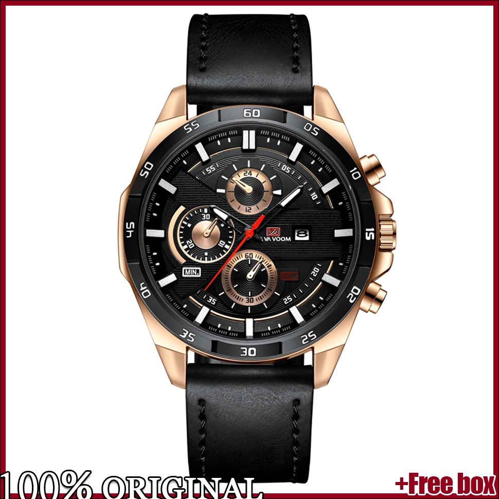 BEST SELLER Jam Tangan Pria VAVA VOOM 100% Original Kronograf TANGAN COWOK Quartz Analog Kulit Gift 