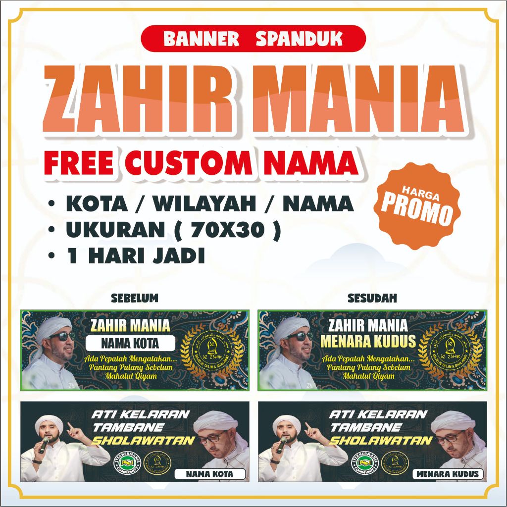(Promo Banner 10ribuan) Spanduk Banner Sholawat, Zahir Mania, Syekher Mania, Mafia Sholawat