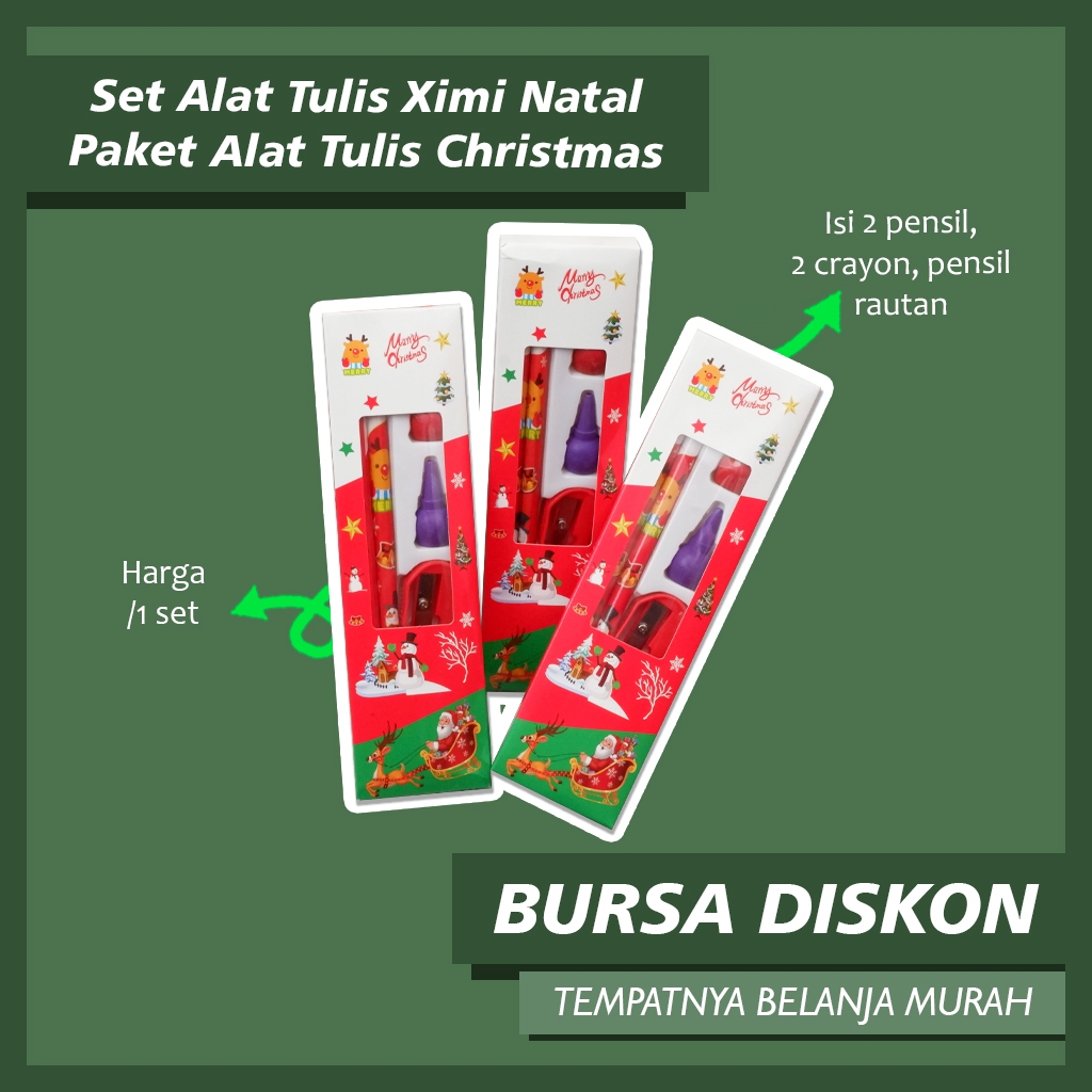 

Set Alat Tulis Ximi Natal Paket Alat Tulis Christmas 2 pensil penghapus rautan cayon