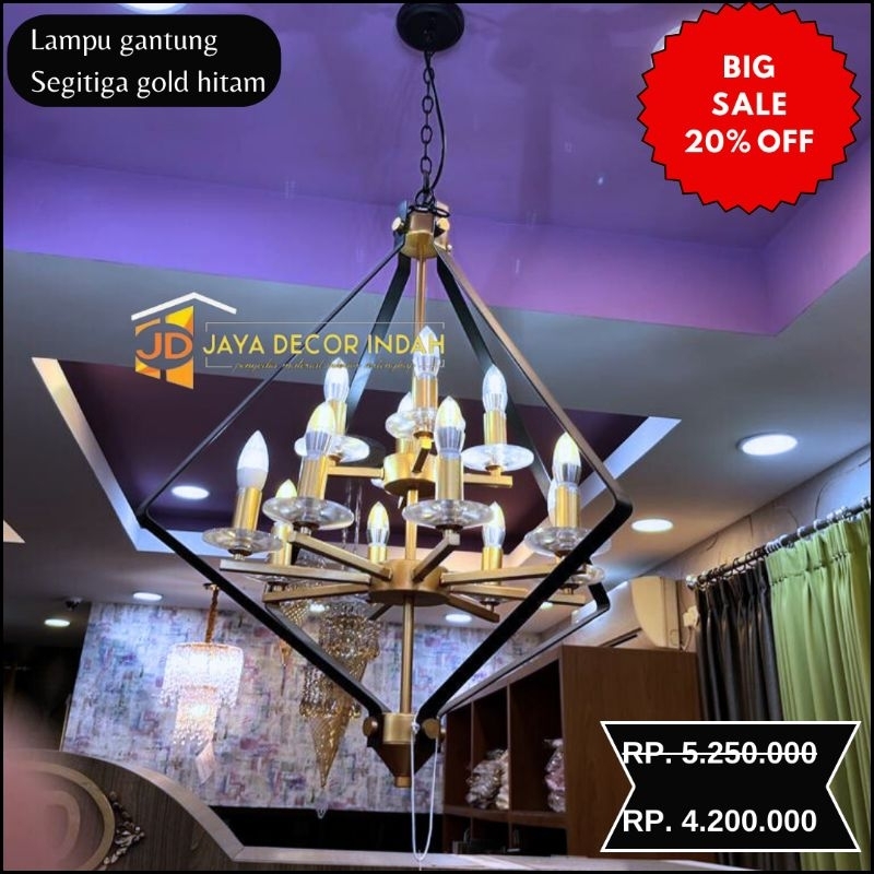 Lampu Gantung SEGITIGA GOLD HITAM - Lampu Hias