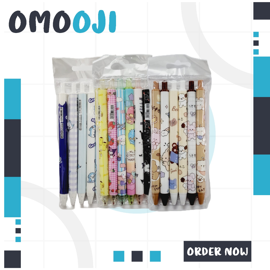 

Omooji - 1 Set 6 pcs Pulpen Gel Mekanik 0.5mm / Ballpoint Mekanik Pulpen Berkarakter Bermotif Lucu S110