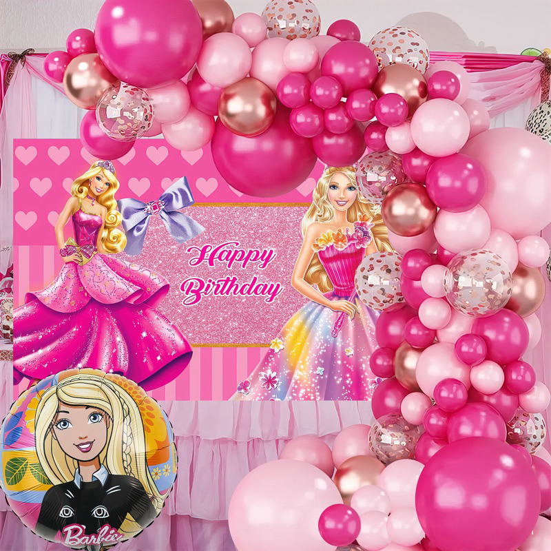 Set Dekorasi Ulang Tahun Anak Barbie/Princess/Elsa/Set Balon Ulang Tahun Anak