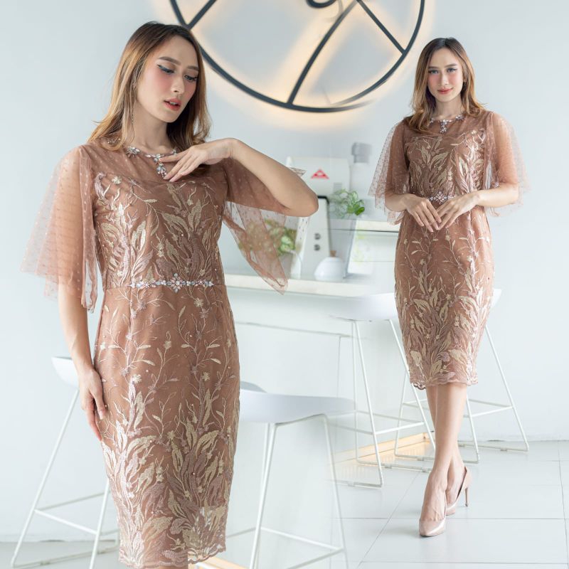 NEW - DRES NATAL MEWAH DRES PESTA MODERN LENGAN PENDEK DRES WANITA DEWASA DRES LENGAN PENDEK TERLARI