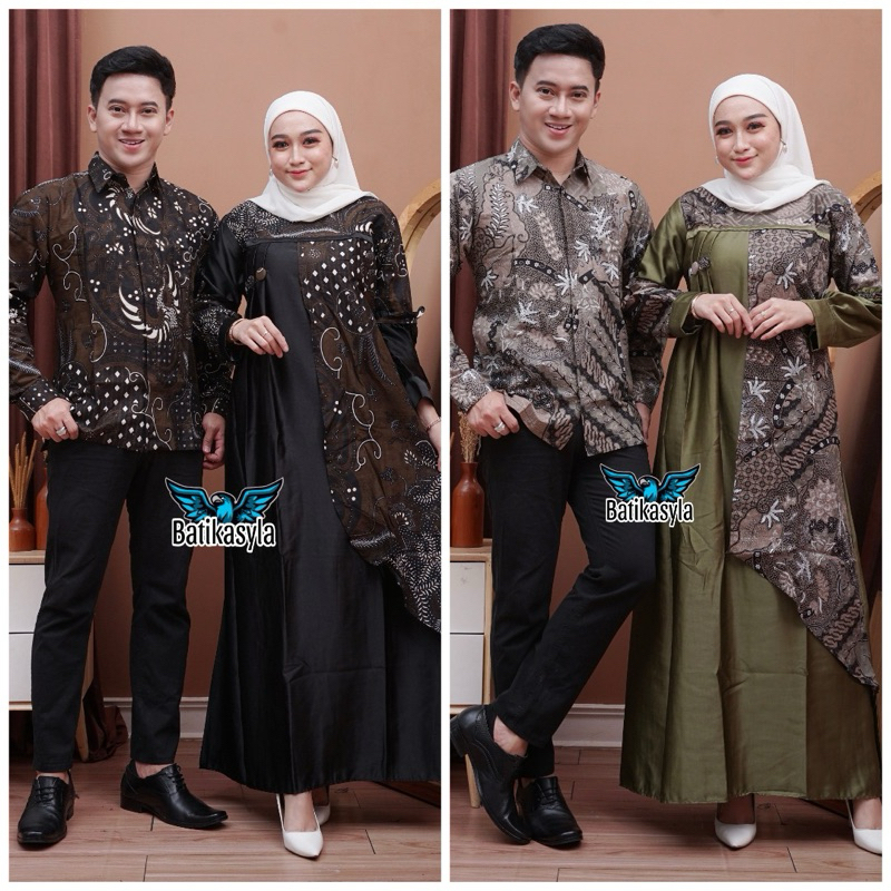 Couple Gamis Batik Wanita Kombinasi Katun Maxmara Polos M L XL XXL