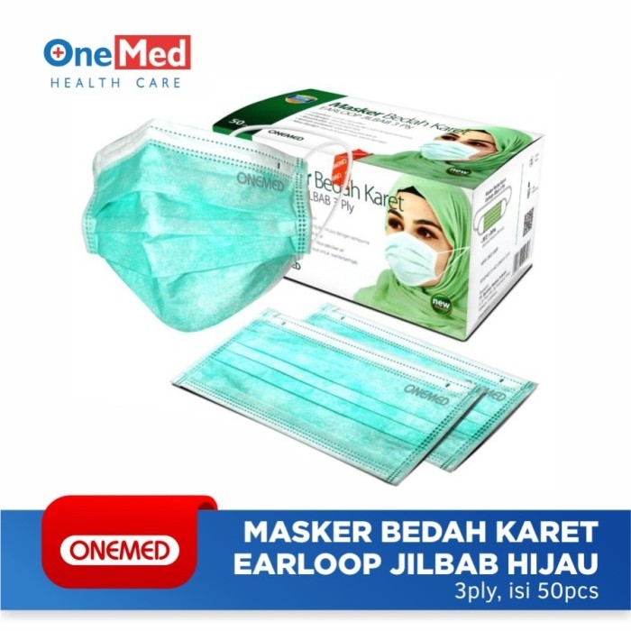 Masker hijab ONEMED- Masker Medis Hijab HIJAU onemed 50 pcs