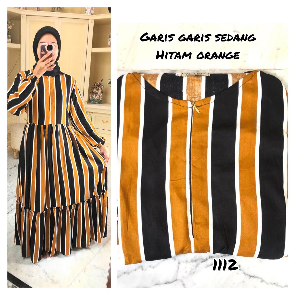 GAMIS RAYON MOTIF GARIS GARIS HITAM ORANGE SEDANG