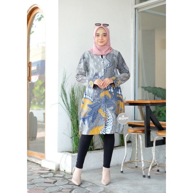 TUNIK BATIK MODERN ATASAN BATIK WANITA BAJU BATIK SERAGAM RESMI KANTOR STYLE BATIK MODERN SIZE M L X