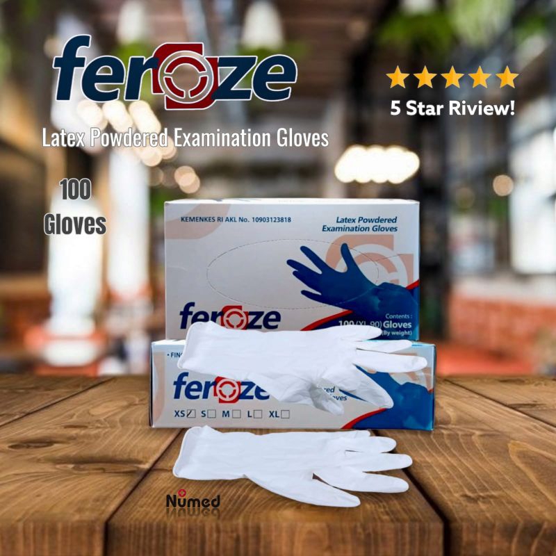 Sarung Tangan Karet Latex Medis Original Feroze / Latex Powder Examination Gloves