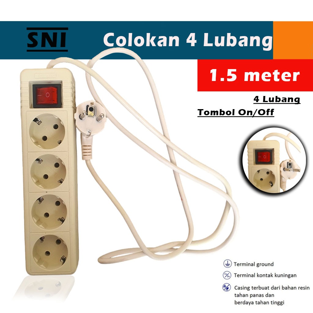 Colokan listrik 4 lubang 1.5 meter SNI – 1.5M Colokan Sambungan Listrik 4 Lubang