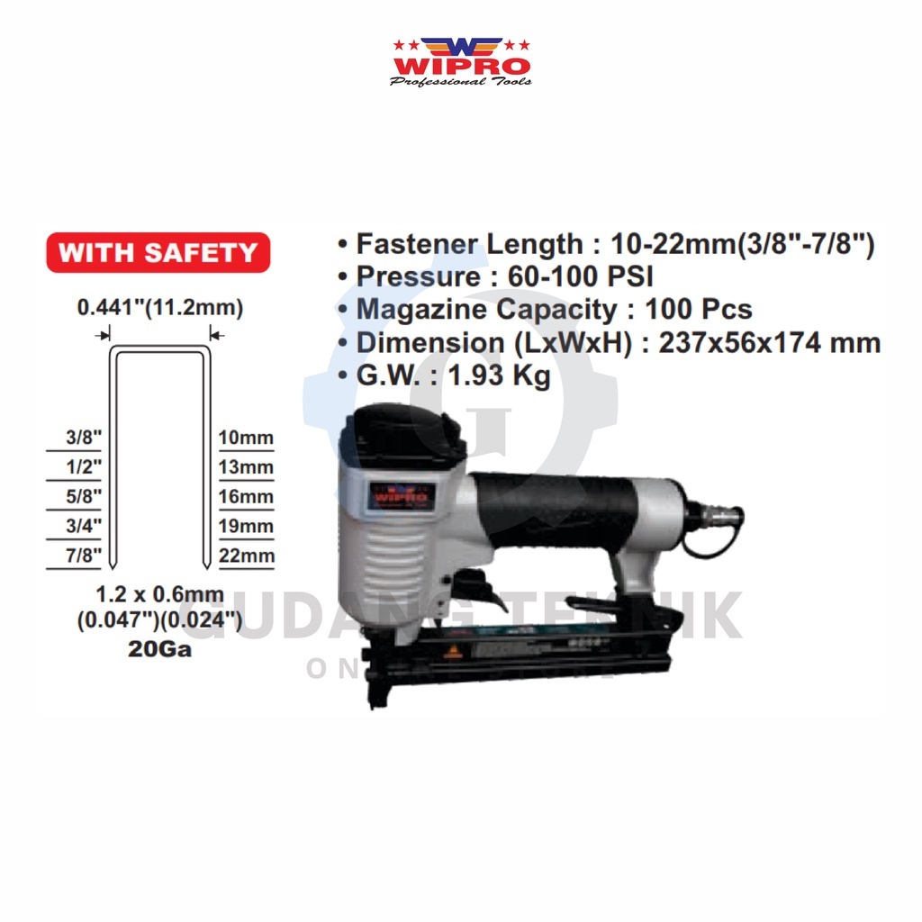 (1022J WIPRO) Air Nailer Paku Tembak Staples W/SAFETY 1022J WIPRO / Staples Gun With Safety Mesin St