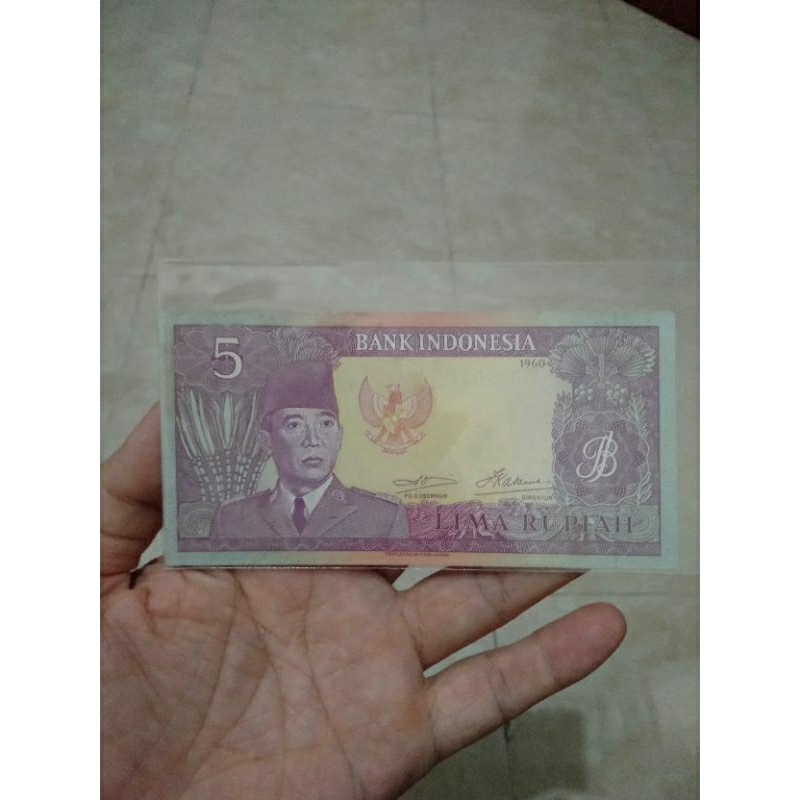 uang Kuno 5 Sukarno atau rp5 atau 5 rupiah sorkarno tahun 1960