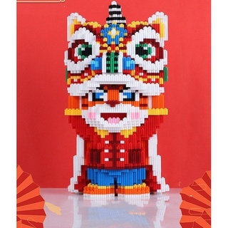 Mainan Nano Block kucing hoki barongsai tiger building blocks lion dance chinese festivals