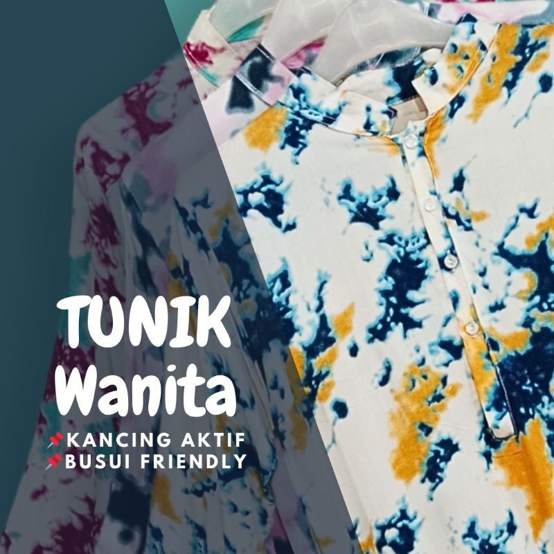 Atasan Wanita Tunik Motif Abstrak Kerah Sanghai