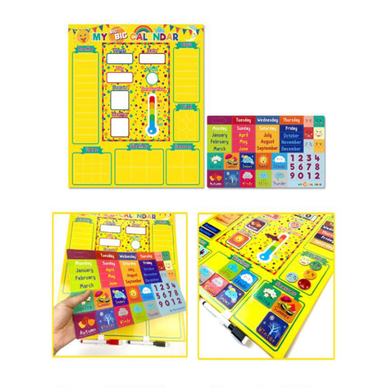 48pcs My Big Calendar Kalender Anak Magnet Montessori Papan Tulis Multifungsi Magnetic Catatan Waktu Cuaca Empat Musim