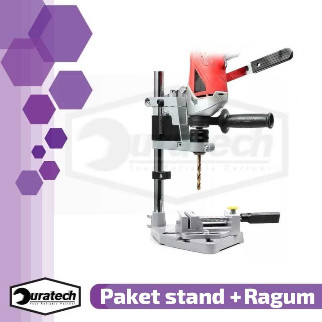 Cykat Paket Stand Drill Mesin Bor Tangan + Drill Press Vice Meja Alat Jepit Paket Stand Dudukan