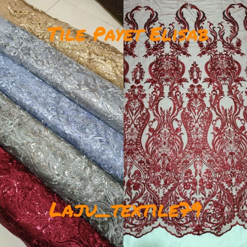 Kain Tile Payet Elisab/Tile Payet Spangel/Bahan Kebaya