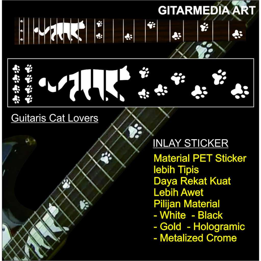Sticker decal inlay stiker fretboard gitar cat lover sticker kucing untuk fretboad gitar akustik ele