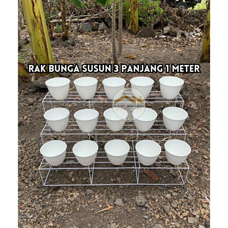 Rak Bunga Susun Panjang 1 Meter / Rak Pot Bunga Susun Besi / Standing Pot Besi