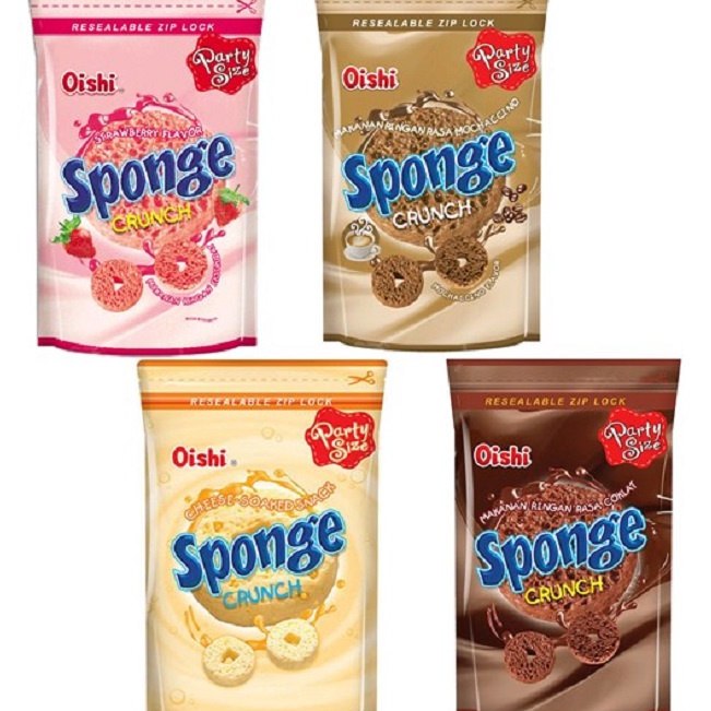 

[KODE PRODUK 7JYIB4654] Oishi Sponge Crunch Mochacino, Choclat, keju / chese, strawberry 100gr