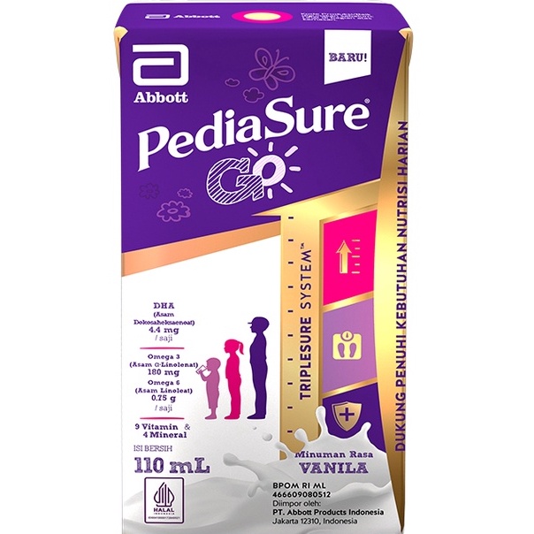 

[KODE PRODUK WC80G71100] Pediasure Go Vanila / Coklat Formula UHT 110ml