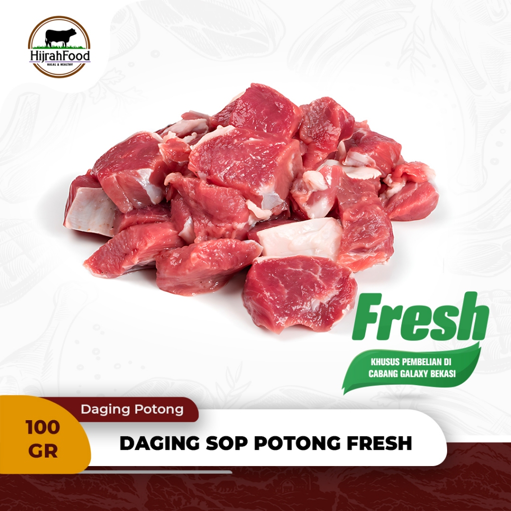 

Hijrahfood Daging Sop Sapi SEGAR Potong | Daging Sop/Rawon Cutting FRESH / 100gr