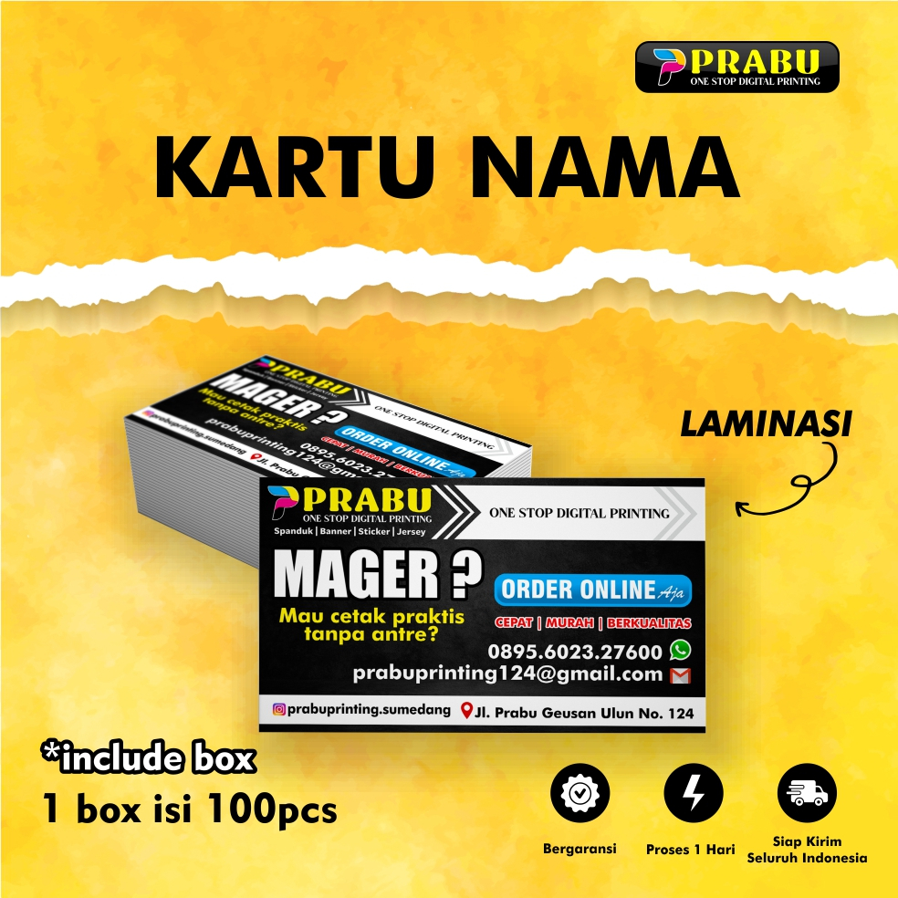 

Kartu Nama Laminasi isi 100pcs Free Box/ Kartu Nama Costume/ Bussines Card/ Name Card Art Paper 260gr/Kartu Nama Standar