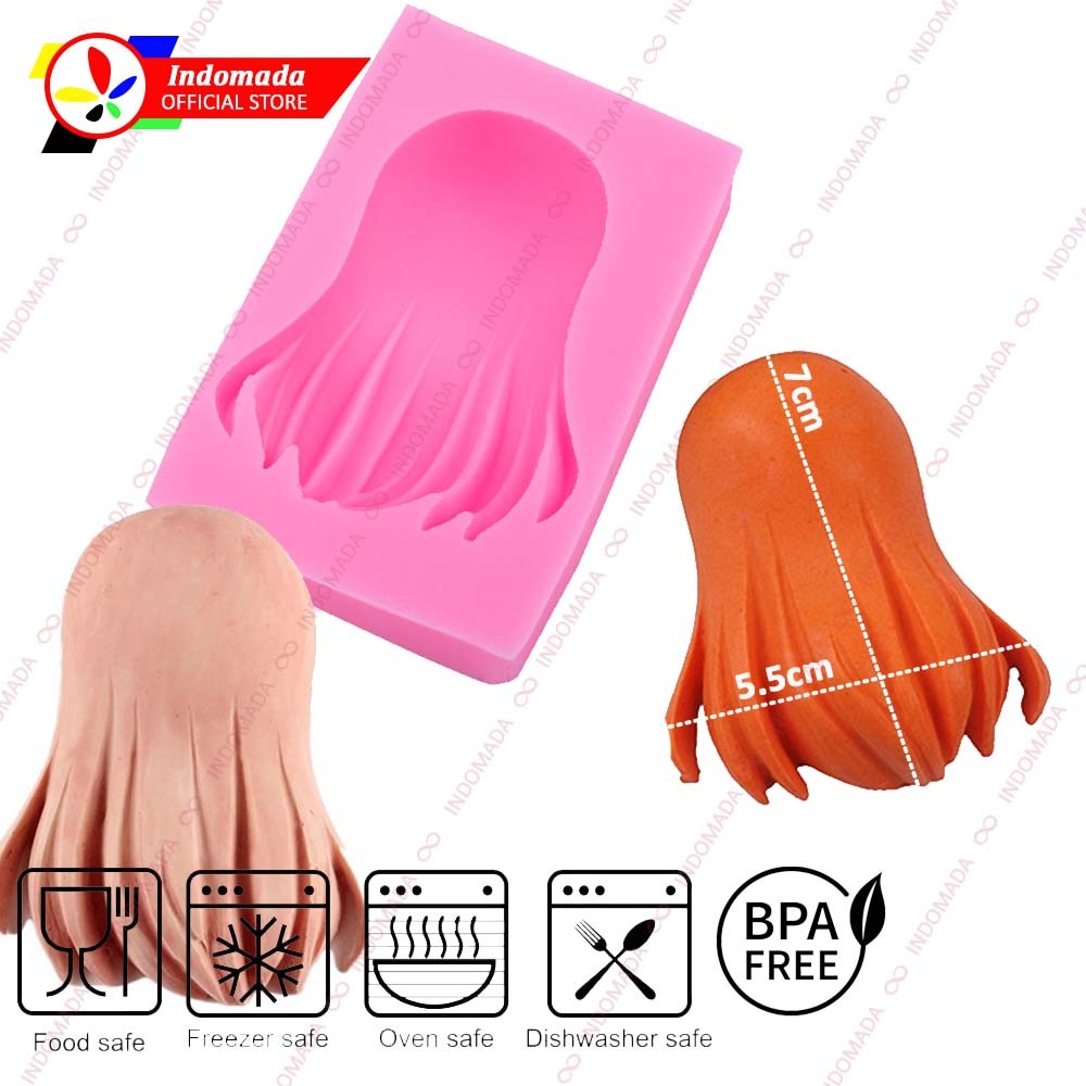 Indomada Cetakan Fondant Silikon Rambut Boneka Cewek Wanita Besar 7 x 5.5 x 1.5 cm Dekorasi Kue Cupc