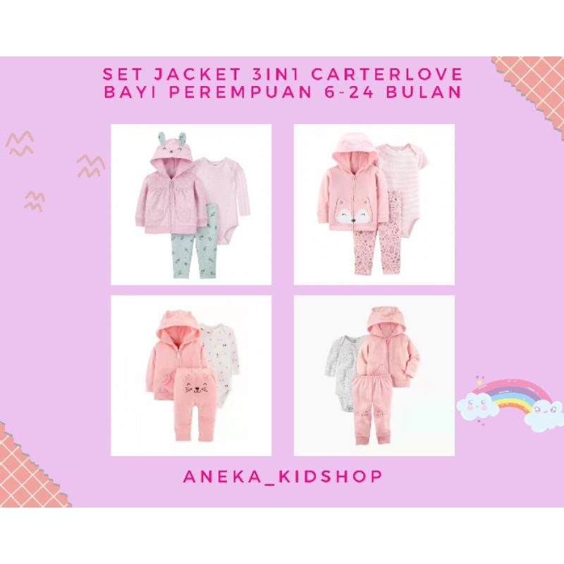PROMO 7.7 | SET 3IN1 JACKET JUMPER BAYI PEREMPUAN CARTERLOVE 6-24 BULAN  / SETELAN BAJU BAYI MOTIF L