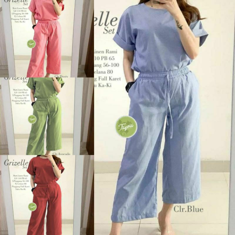 Grizzle set setelan blouse celana katun linen rami