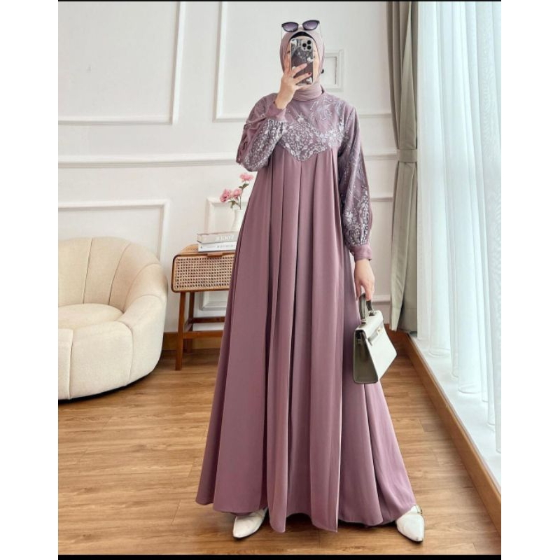 SALSABILA_CLOTING AGANIA Dress Kondang Brukat Jumbo Gamis Wanita Kekinian Terbaru Ceruty Babydoll