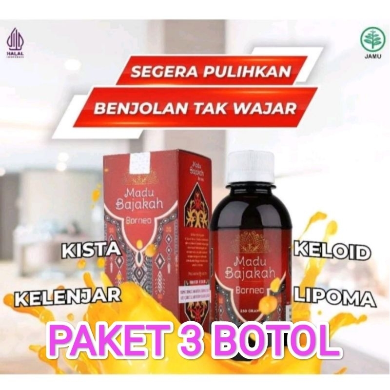 PAKET 3 BOTOL MADU BAJAKAH BORNEO ASLI 100% ORIGINAL TEUKU WISNU KALIMANTAN MADU HERBAL OBAT BENJOLA