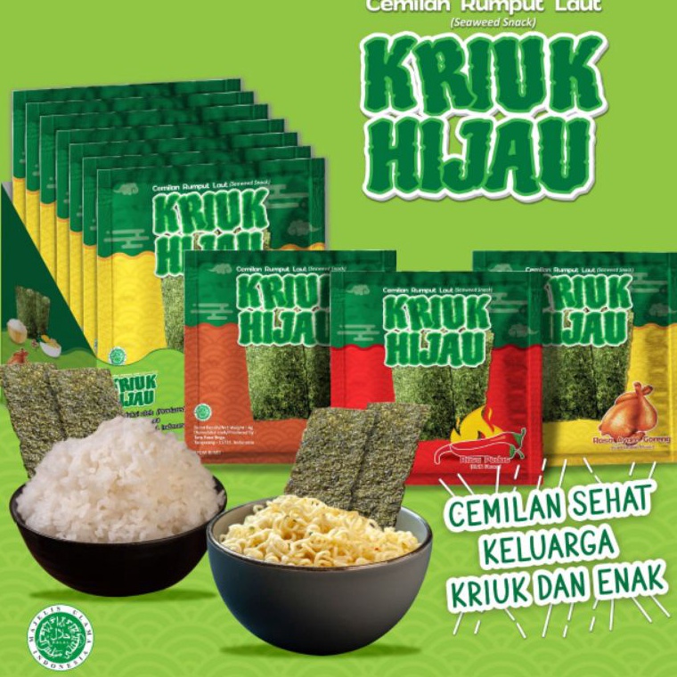 

Ready✢➾ BEST SELLER KRIUK HIJAU CEMILAN RUMPUT LAUT SEAWEEDS KEKINIAN ISI 12 MURAH J74