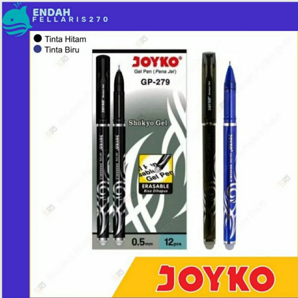 

12 PCS pen gel erasable joyko GP 279 - Shoyko bisa dihapus - pulpen biru