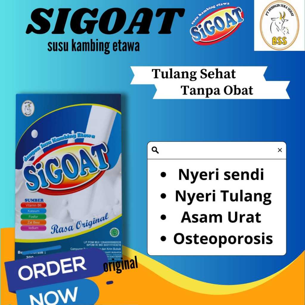 

1 BOX SIGOAT ORIGINAL SUSU KAMBING ETAWA BUBUK ORIGINAL MURAH ATASI NYERI LUTUT TULANG SENDI ASAM URAT BATUK MENAHUN ASMA PARU-PARU