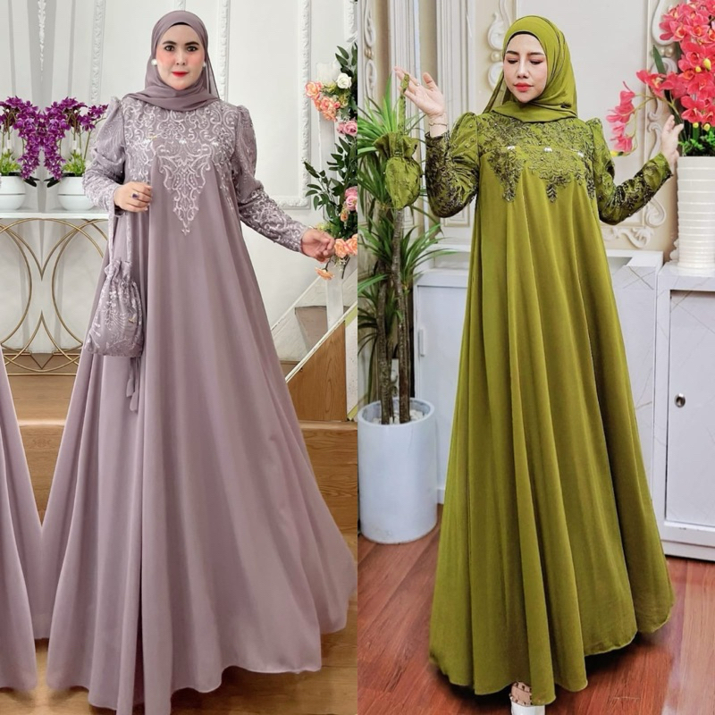 EVALIA 5 BY A*LDISA / GAMIS SET PASHMINA / DRESS PESTA / GAMIS BRUKAT MEWAH / BAJU SYARI BRANDED